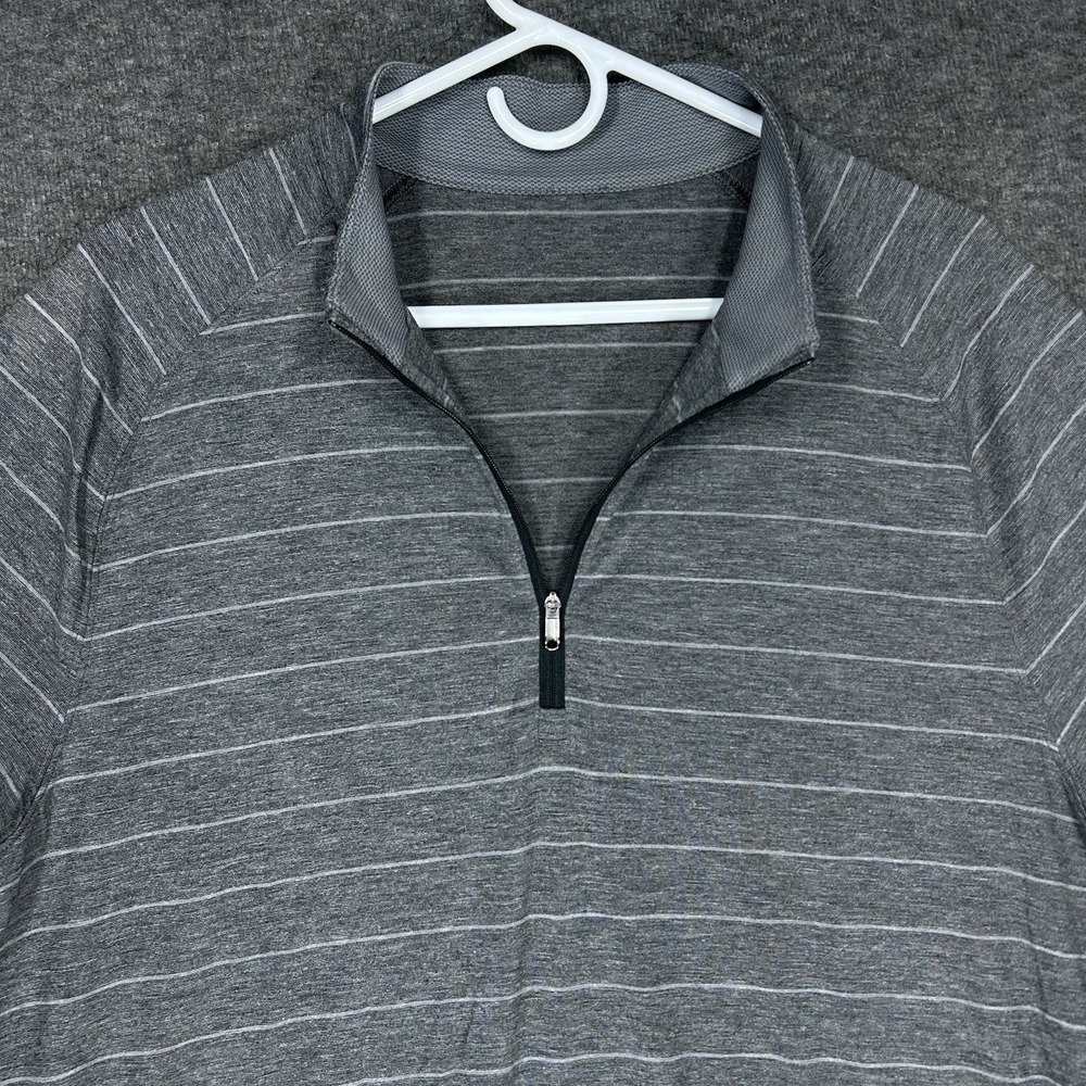 Lululemon Switchback Shirt Mens XL Gray Striped 1/4 Zip Short Sleeve Performance